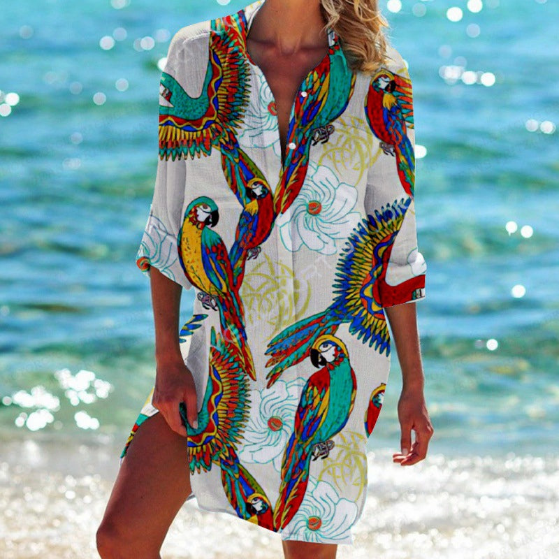 Celia - Vestido camisero con estampado tropical