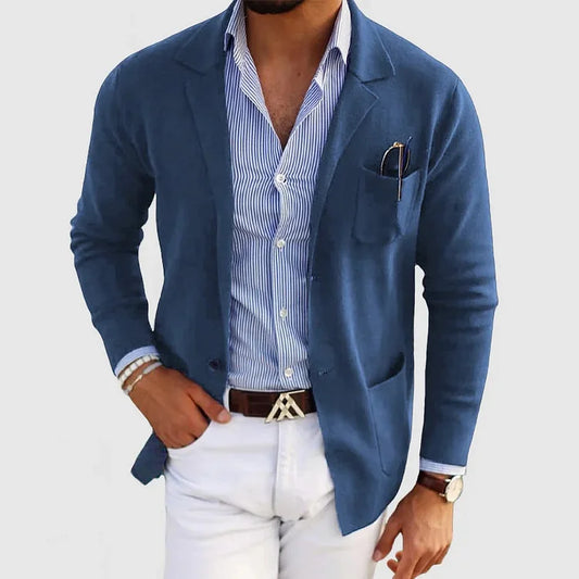 Elegante blazer para hombre con bolsillos casuales con botones y cuello con solapa – Nico