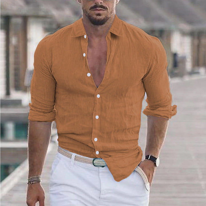 Camisa de lino para hombre con cuello vuelto - Dino