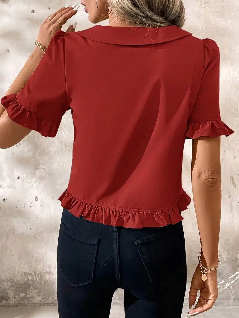 Wilhelmina - Blusa casual con cuello en V para mujer