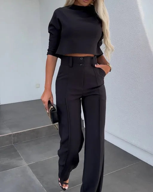 Vera - Conjunto de top corto y pantalón largo para mujer