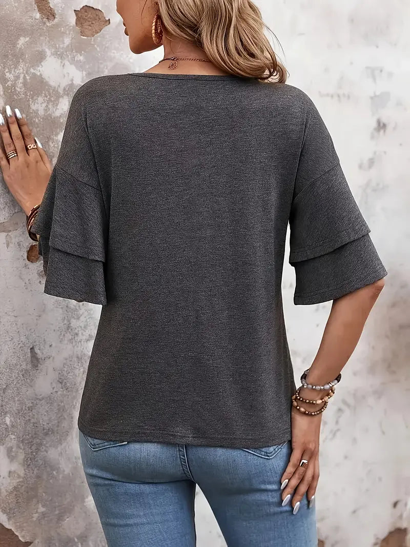 Araminta - Camiseta casual con cuello en V para mujer