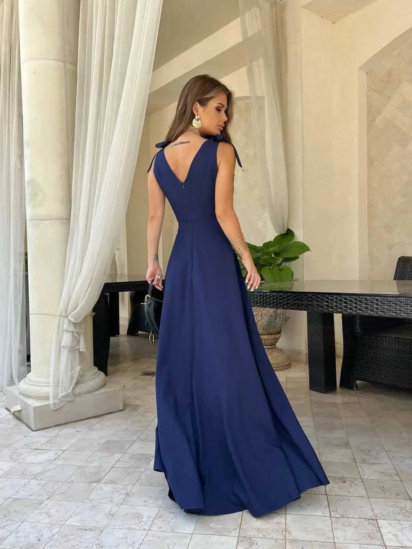 Vivian - Maxi Vestido Cruzado con Cuello en V y Lazo para Mujer