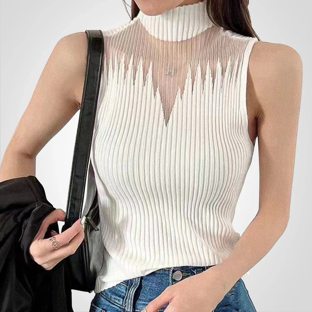 Brea - Top corto de punto transparente con cuello halter