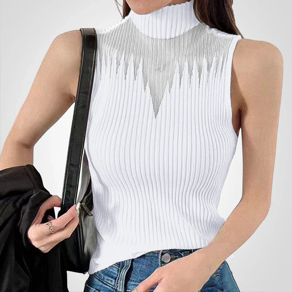 Brea - Top corto de punto transparente con cuello halter