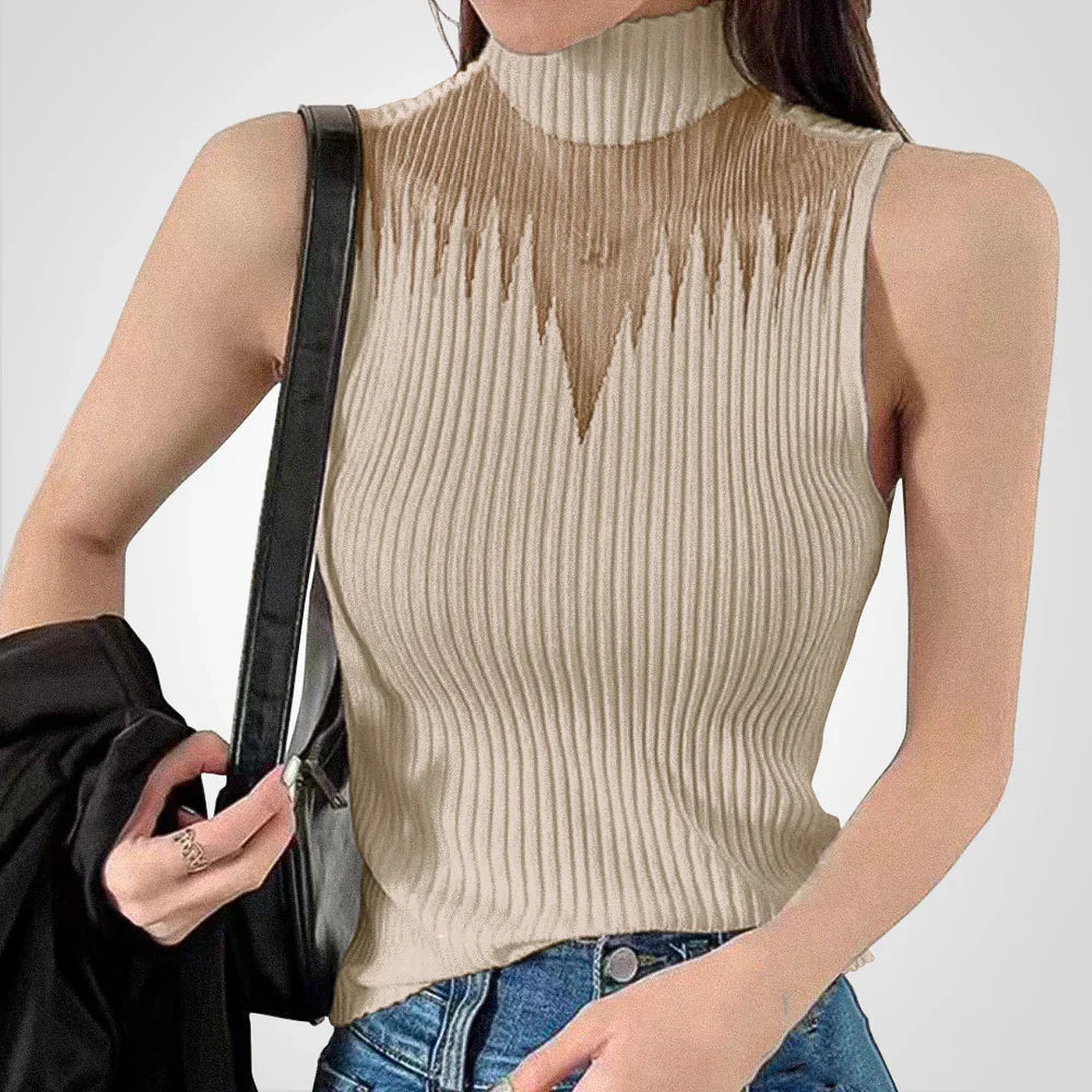 Brea - Top corto de punto transparente con cuello halter