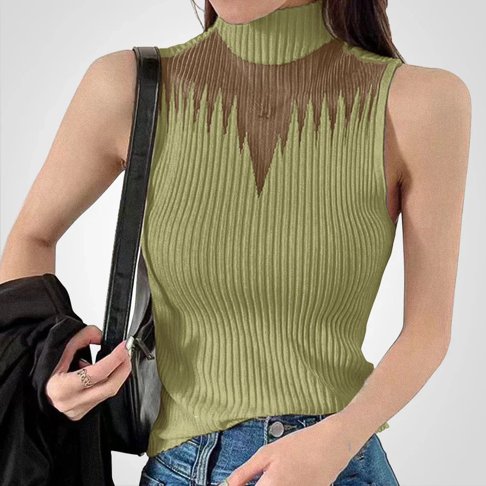 Brea - Top corto de punto transparente con cuello halter