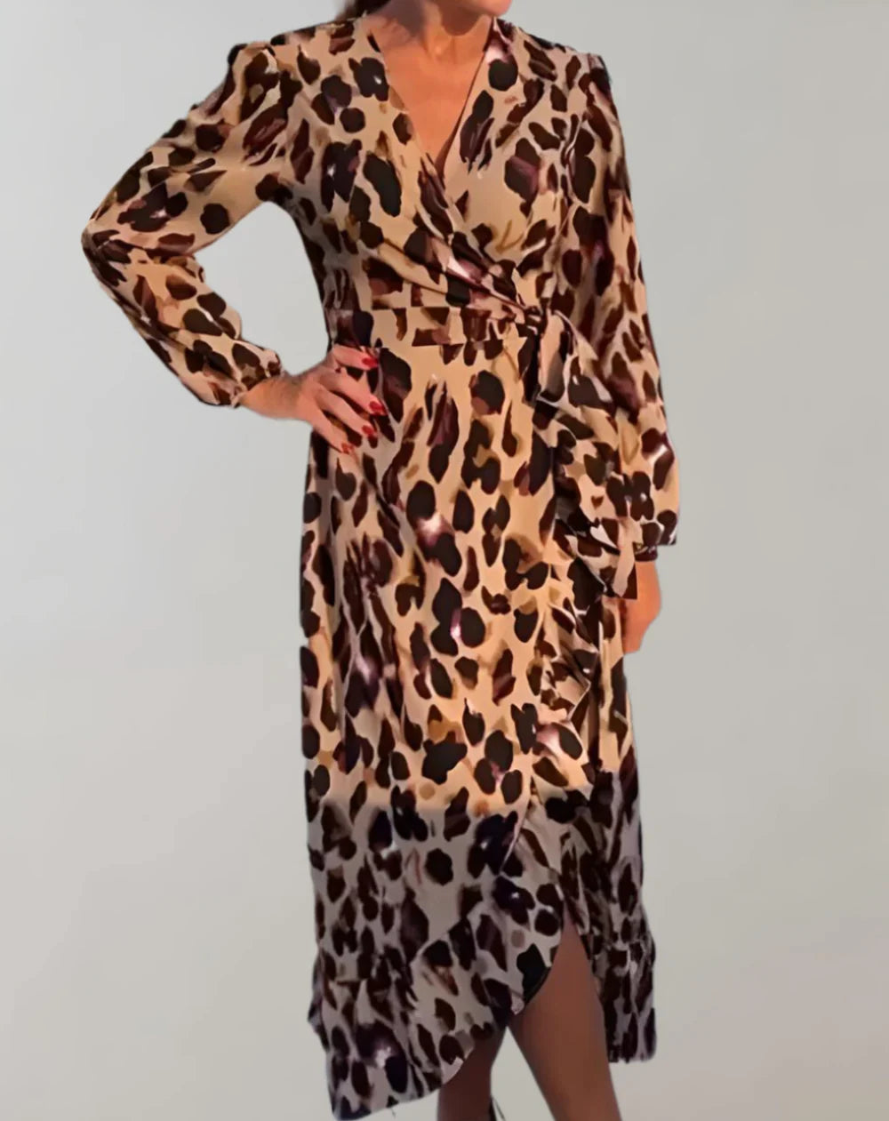 Ingrid - Vestido estampado de leopardo de manga larga