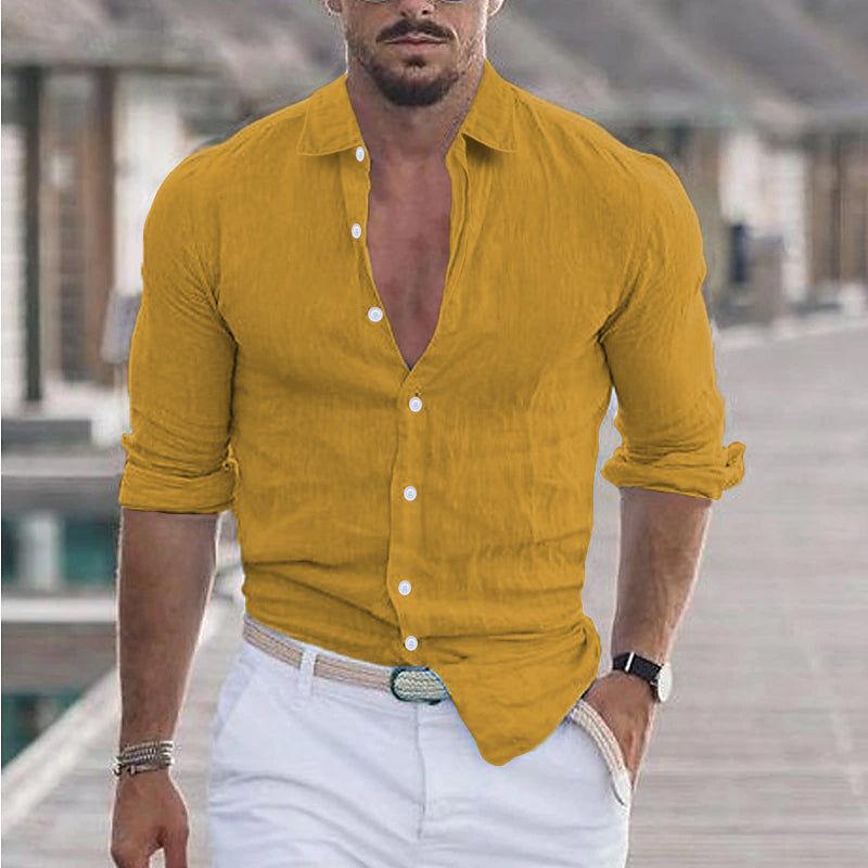 Camisa de lino para hombre con cuello vuelto - Dino