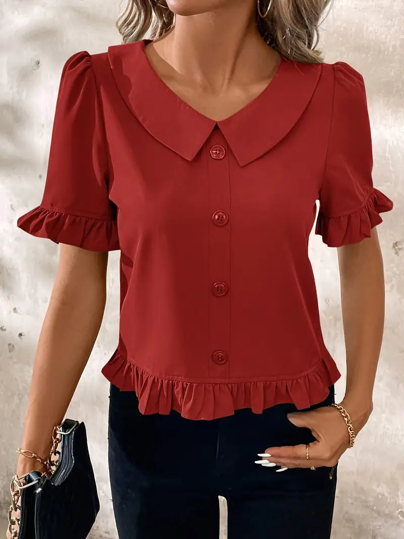 Wilhelmina - Blusa casual con cuello en V para mujer