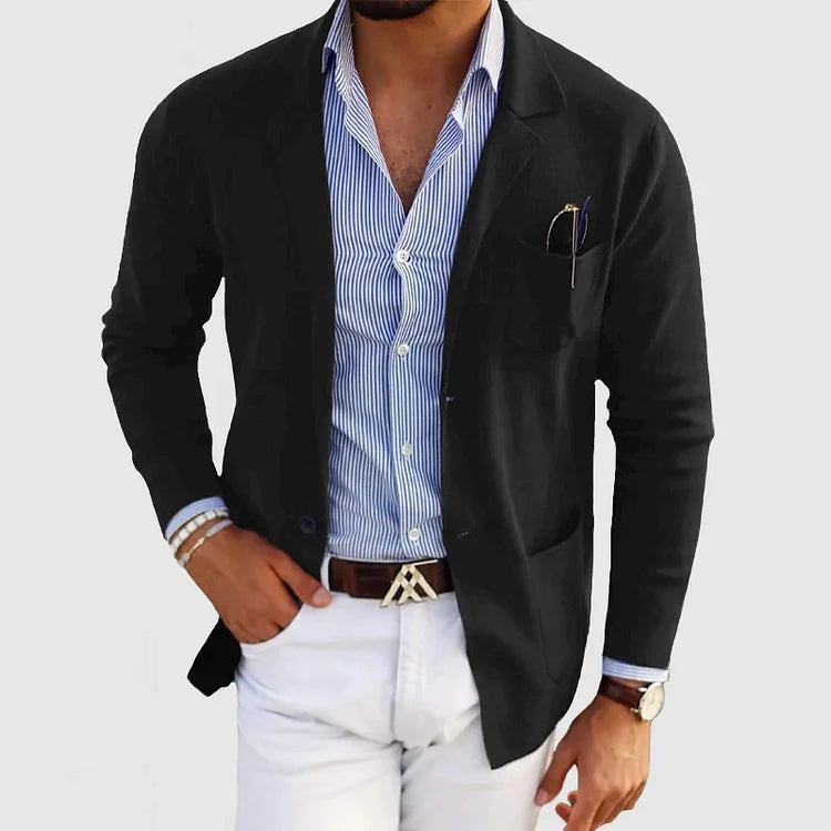 Elegante blazer para hombre con bolsillos casuales con botones y cuello con solapa – Nico