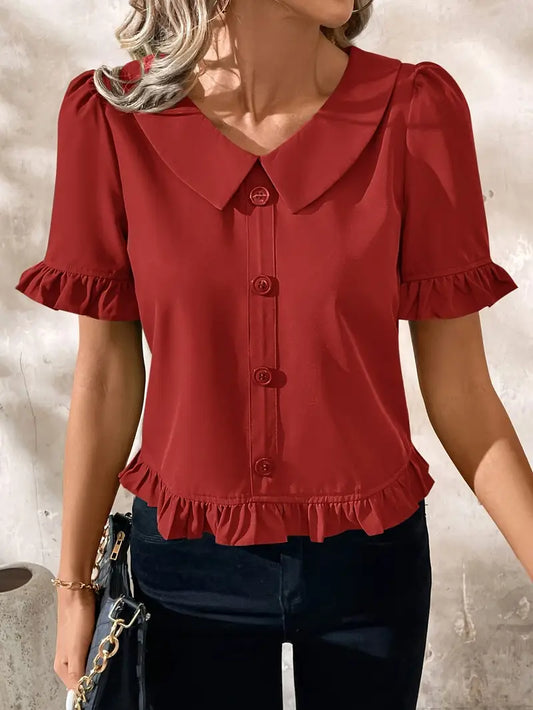 Wilhelmina - Blusa casual con cuello en V para mujer