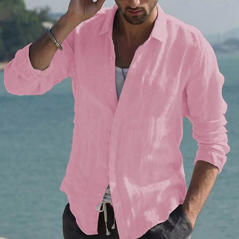 Camisa vintage de lino liso con cuello vuelto – Jam