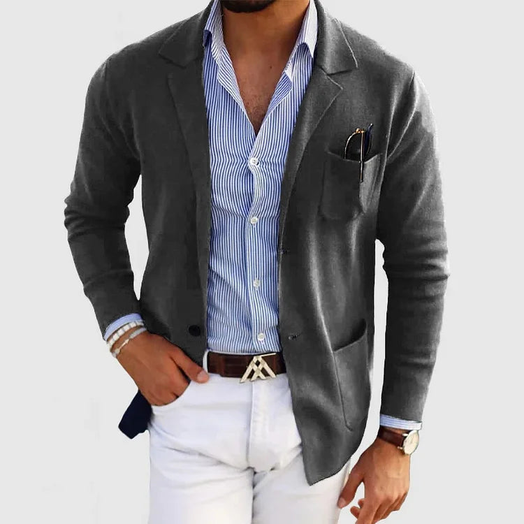 Elegante blazer para hombre con bolsillos casuales con botones y cuello con solapa – Nico